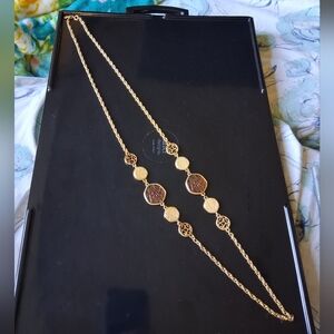 Sarah Coventry Gold Tone Necklace with Brown and Cream Discs